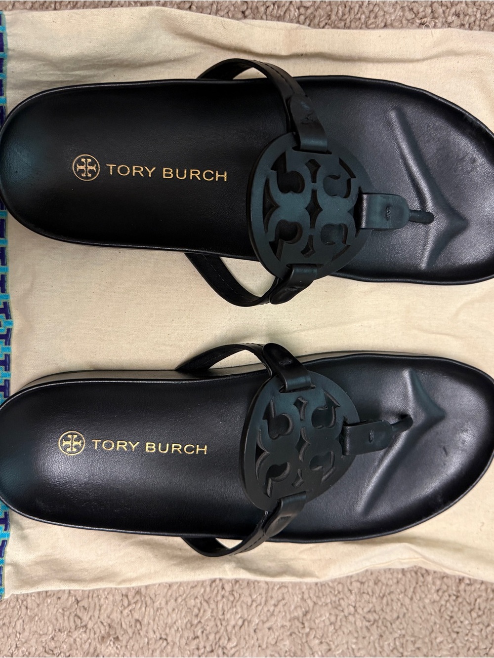 Tory Burch Black Logo Cutout Miller Sandals - Picture 1 of 2